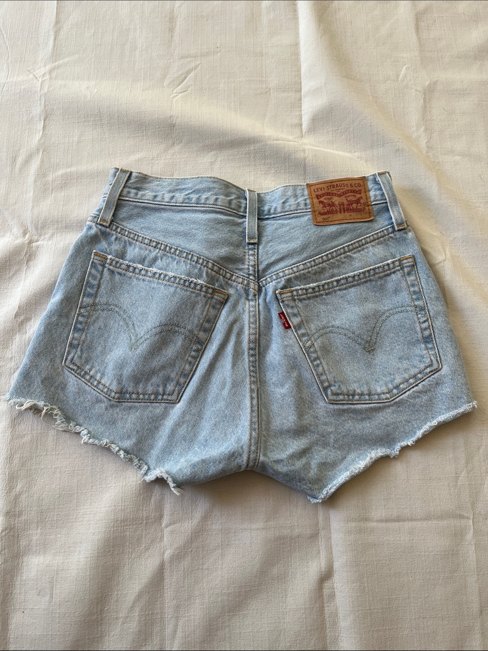 Levi's Light Blue Distressed Cutoff Denim Shorts - Picture 2 of 7